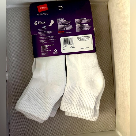 Hanes Ultimate Comfort Ankle Socks 6-Pack White NWTS - Picture 8 of 15